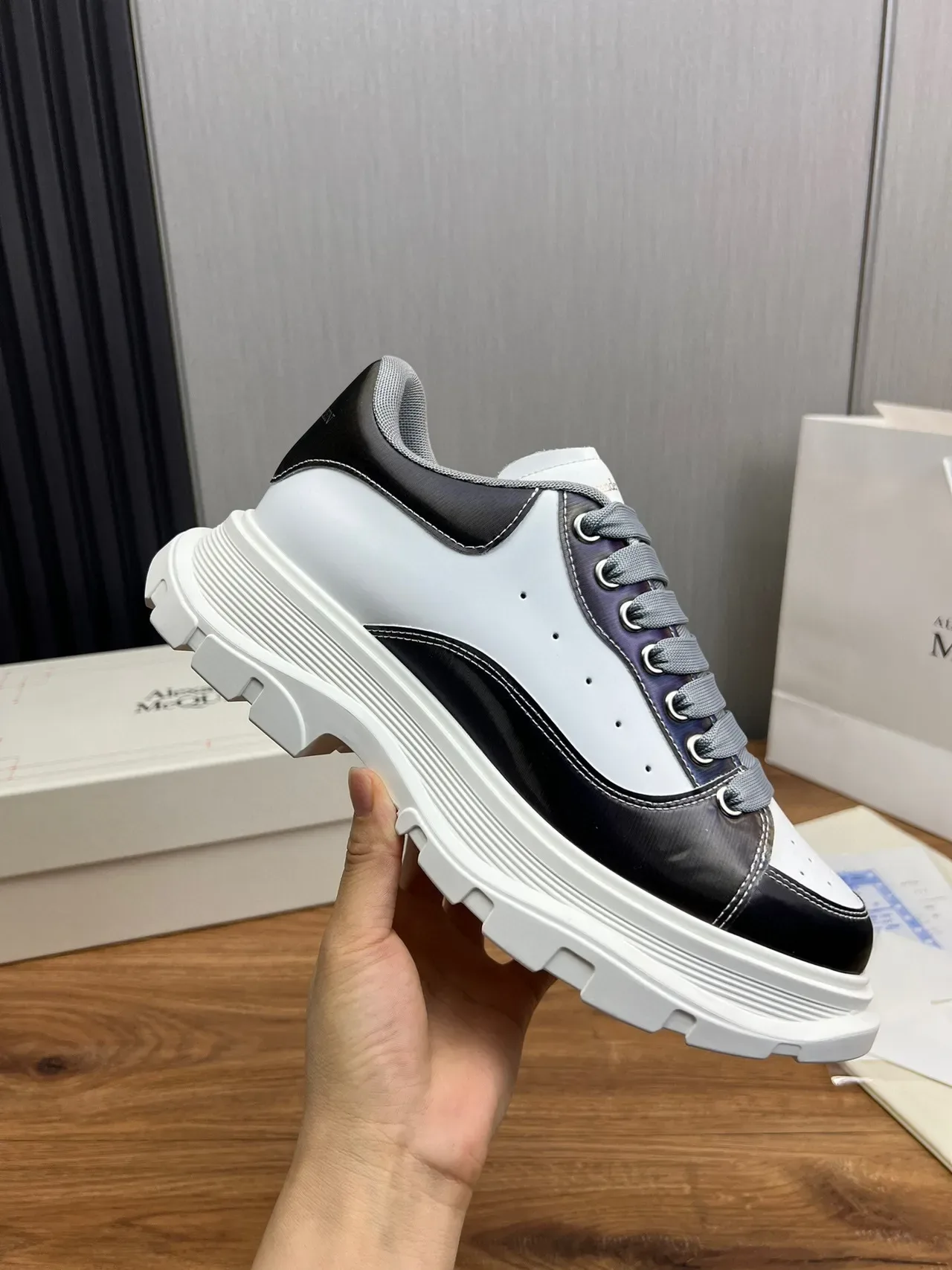 Alexander McQueen Oversized Sneaker White Black Gray Chunky Sneakers 6