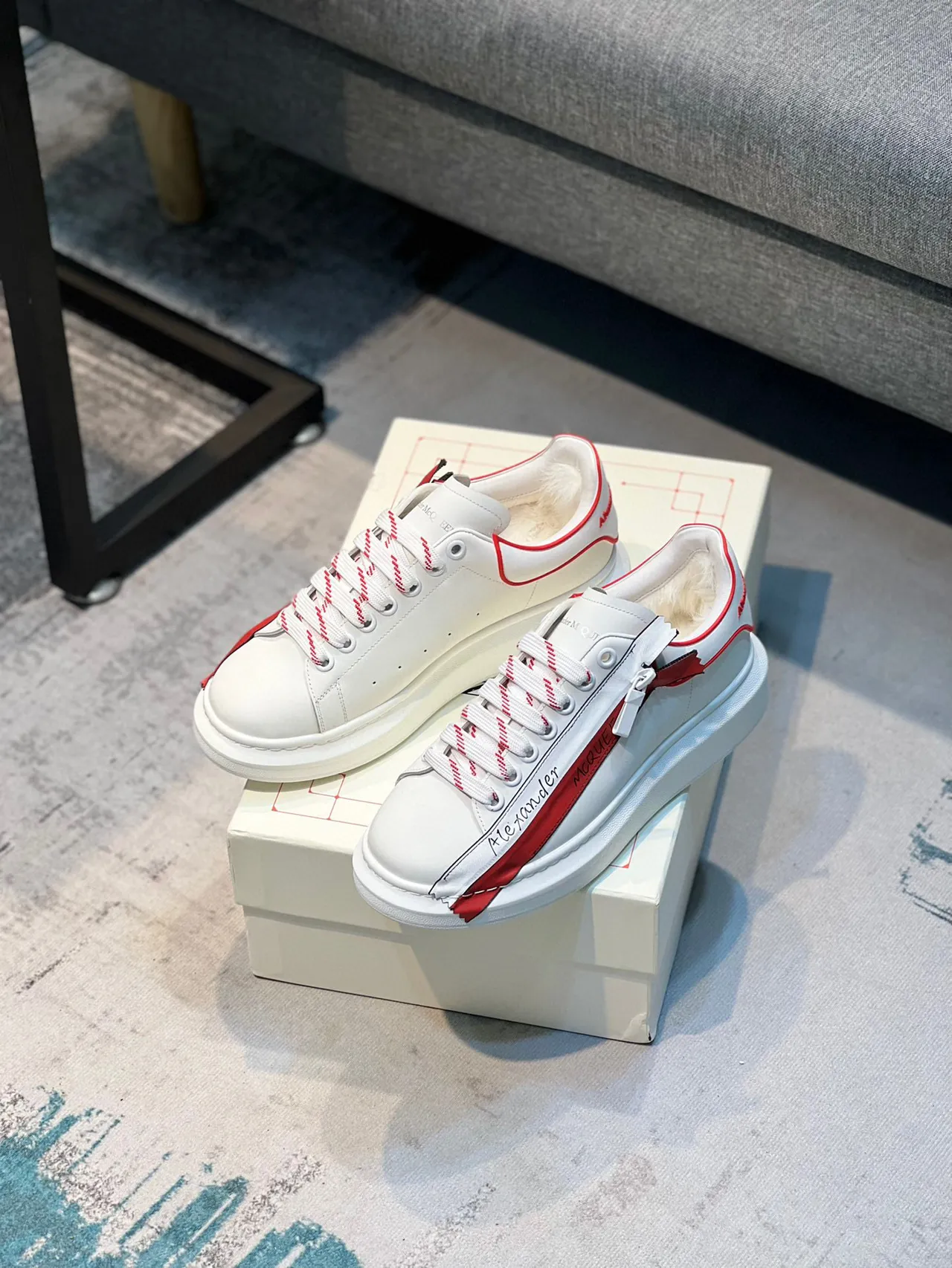 Alexander McQueen Oversized Sneaker White Red Stripe Lifestyle Sneakers 7
