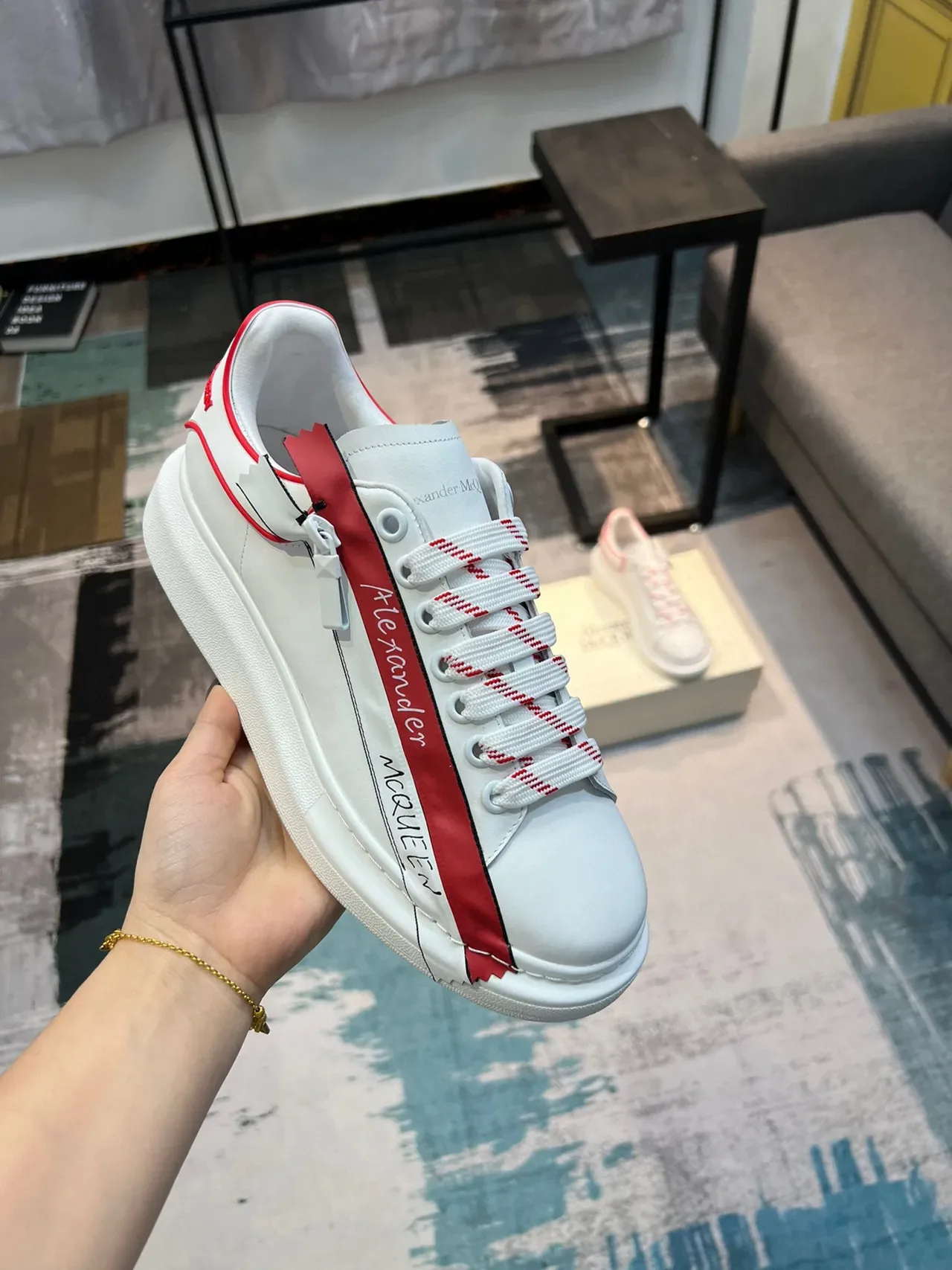 Alexander McQueen Oversized Sneaker White Red Stripe Lifestyle Sneakers 6
