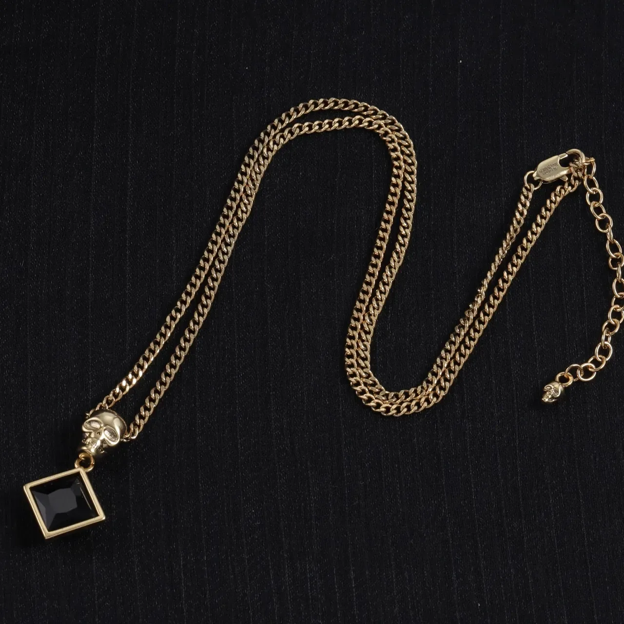 Alexander McQueen Skull and Square Black Stone Pendant Necklaces 2