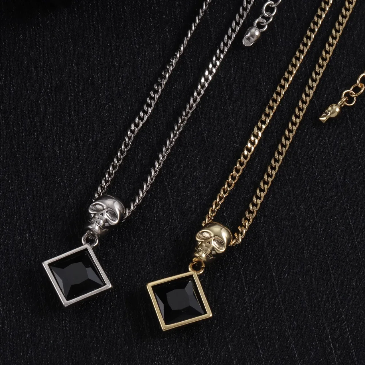 Alexander McQueen Skull and Square Black Stone Pendant Necklaces 3
