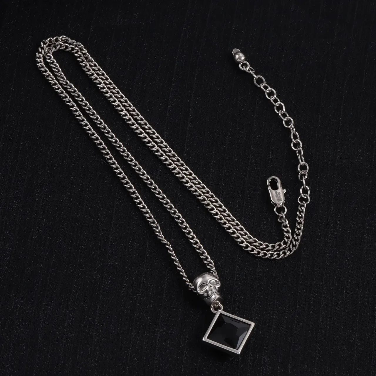 Alexander McQueen Skull and Square Black Stone Pendant Necklaces 4