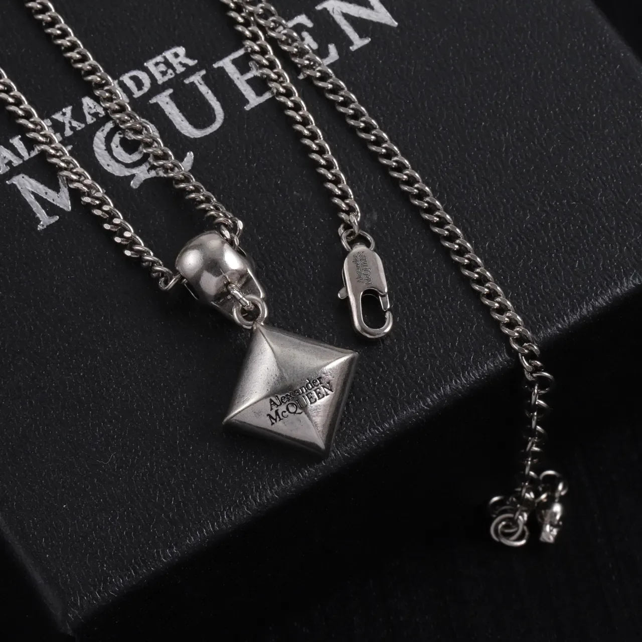 Alexander McQueen Skull and Square Black Stone Pendant Necklaces 5