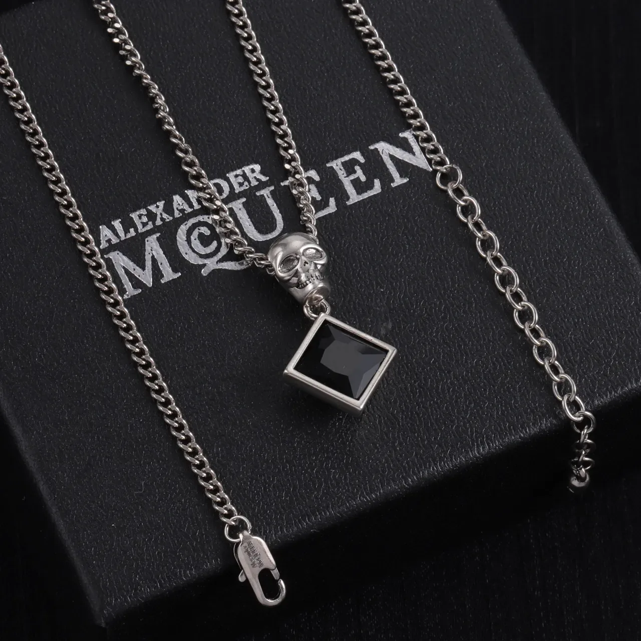 Alexander McQueen Skull and Square Black Stone Pendant Necklaces 6