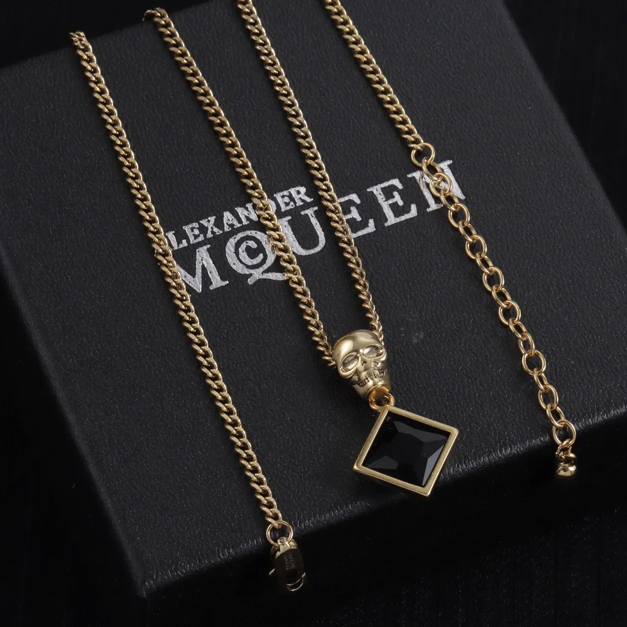 Alexander McQueen Skull and Square Black Stone Pendant Necklaces 7