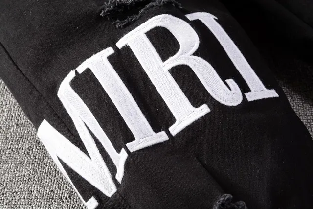 Amiri Black White Distressed Logo-Print Jeans 3