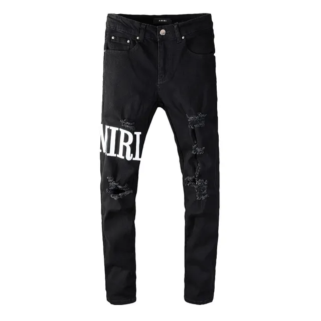 Amiri Black White Distressed Logo-Print Jeans 7