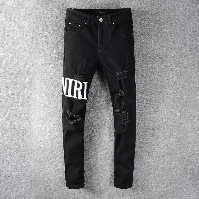Amiri Black White Distressed Logo-Print Jeans 8
