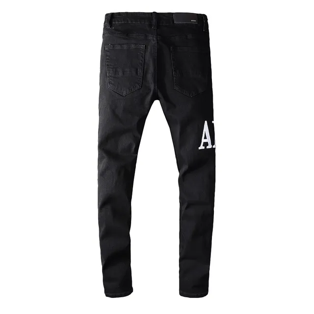 Amiri Black White Distressed Logo-Print Jeans 14