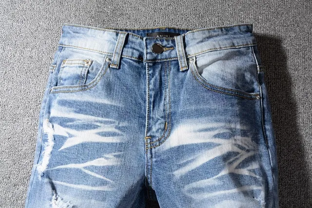 Amiri धोया हुआ ओम्ब्र खजूर का पेड़ स्लिम फिट जींस 13