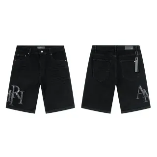 Amiri Embroidered Monogram Black Denim Shorts
