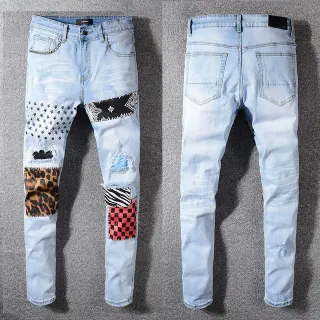Amiri Patchwork Distressed Light-Wash Slim-Fit Jeans