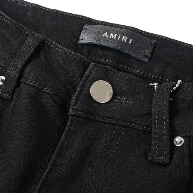 Amiri 骷髅顶部十字骨印黑色破损修身牛仔裤 16