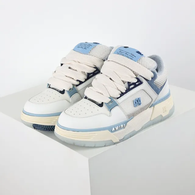 Amiri White Blue Caged Strap Overlay Perforated Leather Toe Lifestyle Sneakers 2