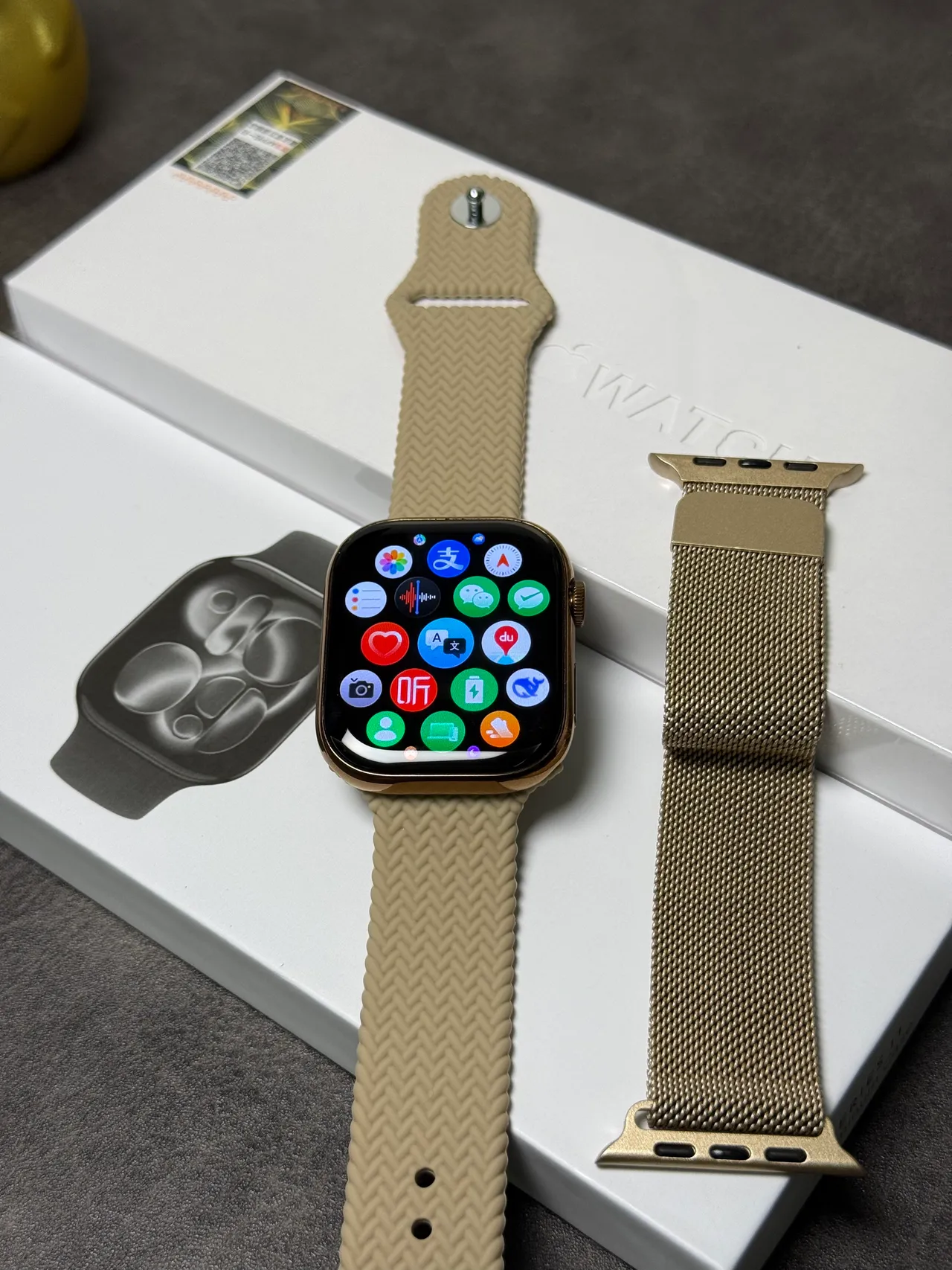 Apple Bege Ouro Borda Rasa Digital Crown Relógio Esportivo 14