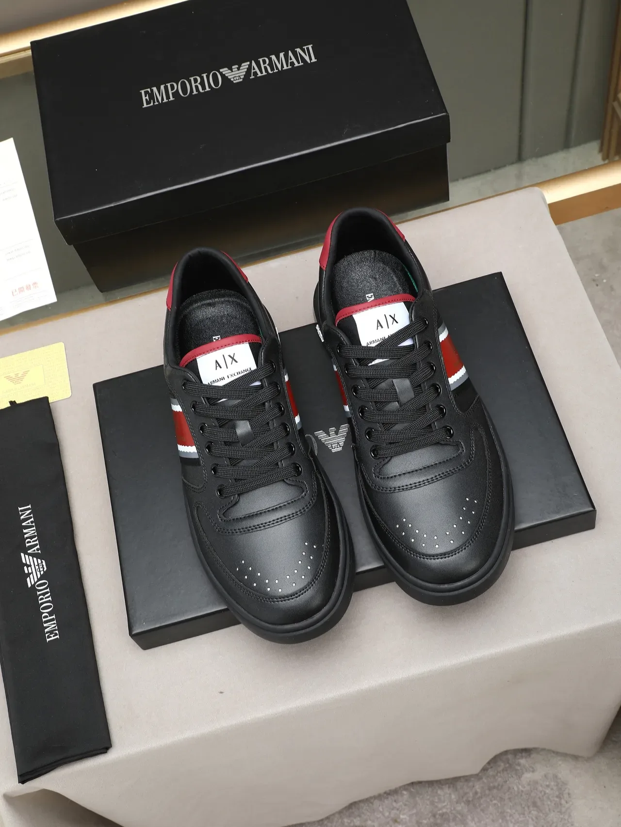 Armani Exchange Black and Red Stripe Lifestyle Sneakers 3