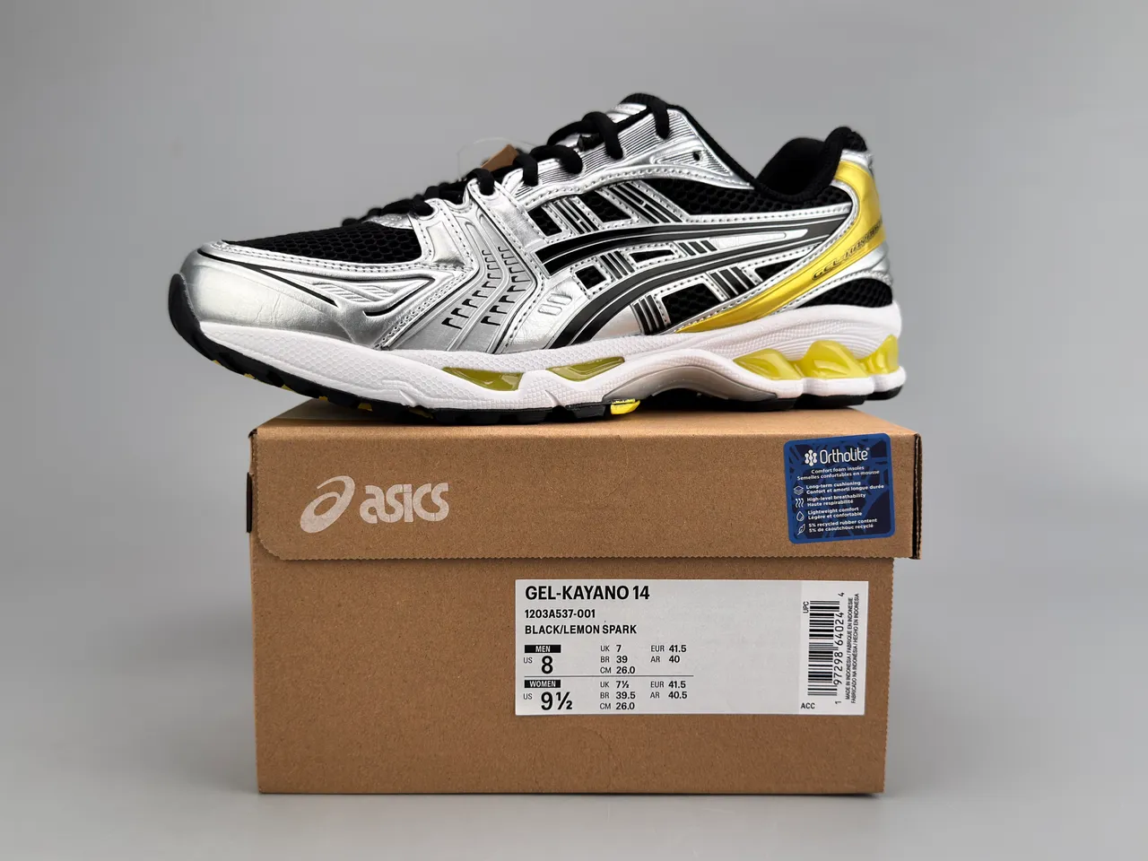 ASICS Gel-Kayano 14 Prateado Preto Amarelo Tênis de corrida 4