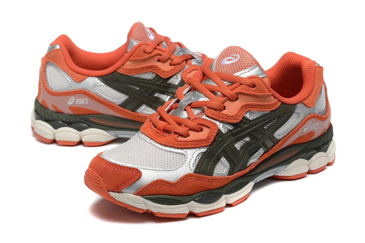 ASICS 橙色银色 多材质上层 分层合成覆盖 跑鞋 2