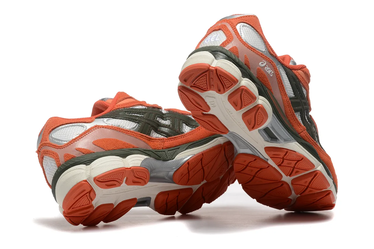 ASICS 橙色银色 多材质上层 分层合成覆盖 跑鞋 4