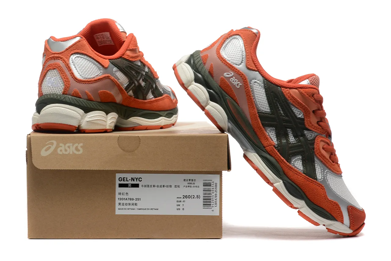 ASICS 橙色银色 多材质上层 分层合成覆盖 跑鞋 6