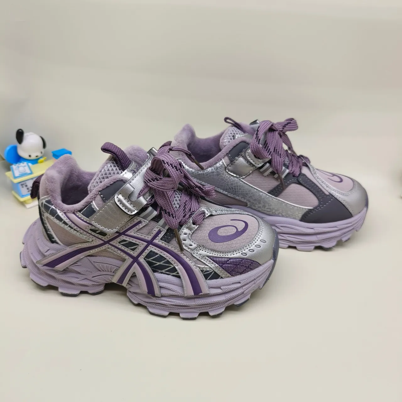 ASICS Purple Silver Sole Layered Mesh-Synthetic Upper Chunky Sneakers 22