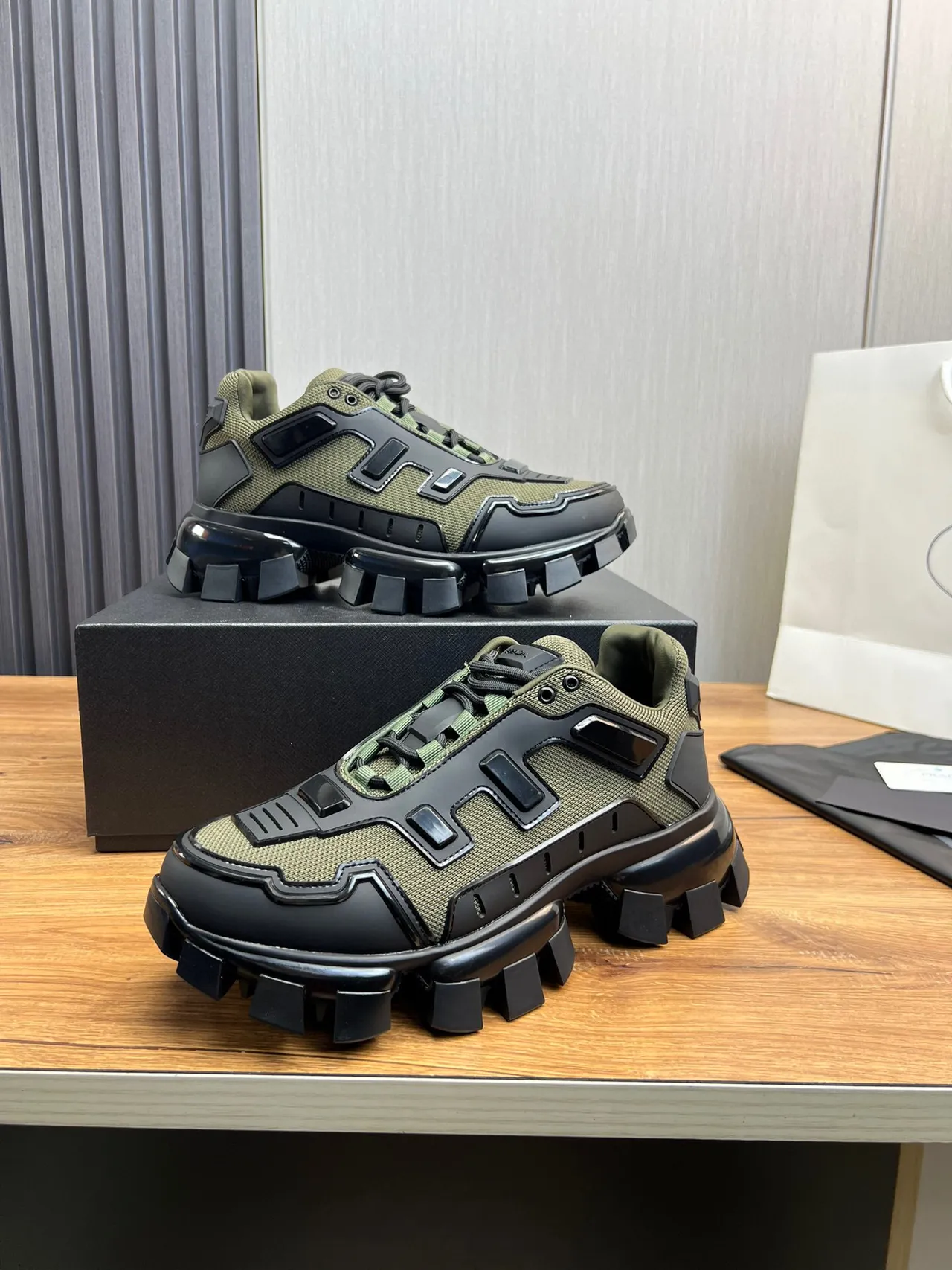 Balenciaga Army Green Black Sole Block-Tread Outsole Chunky Sneakers 5