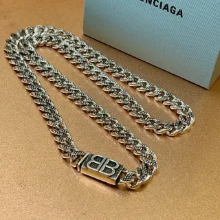 Balenciaga BB Chain Silver-Toned Textured Curb-Link Necklace