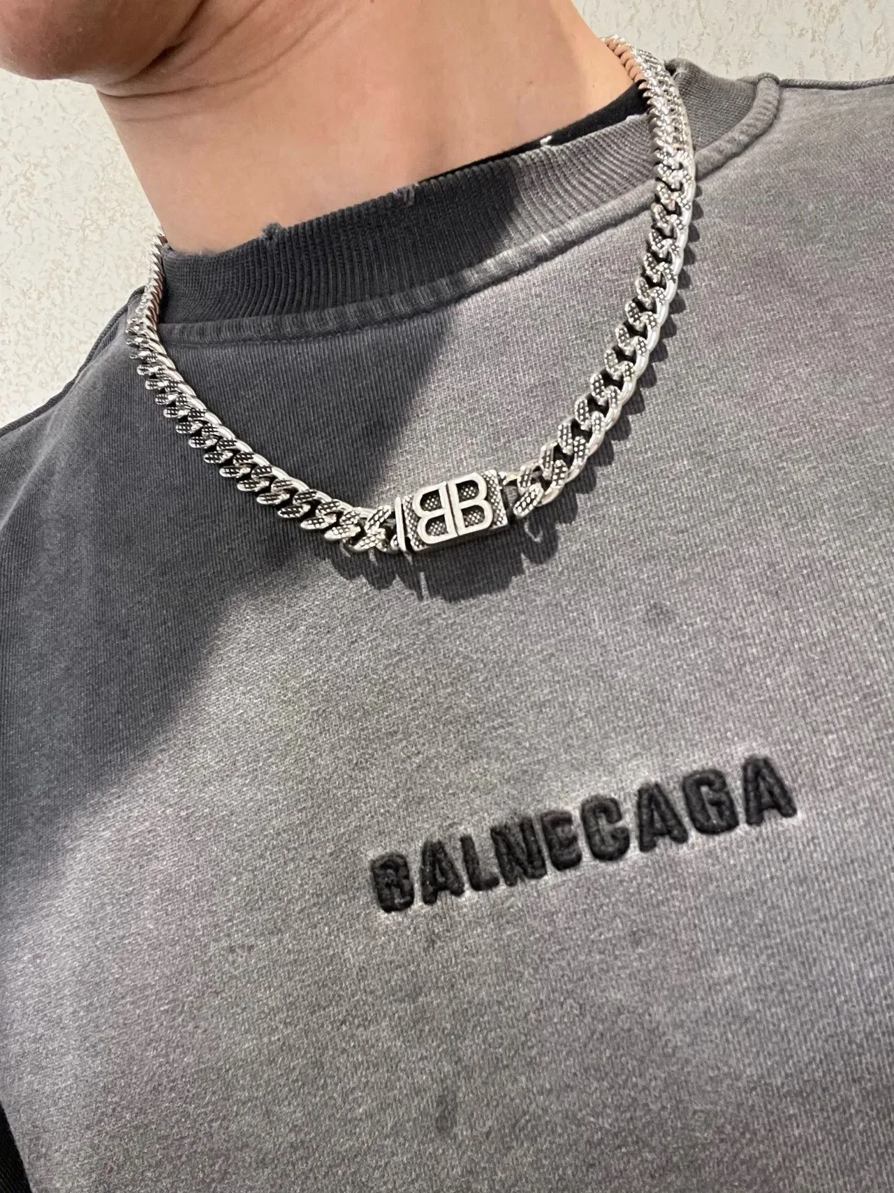 Balenciaga BB Chain Silver-Toned Textured Curb-Link Necklace 2