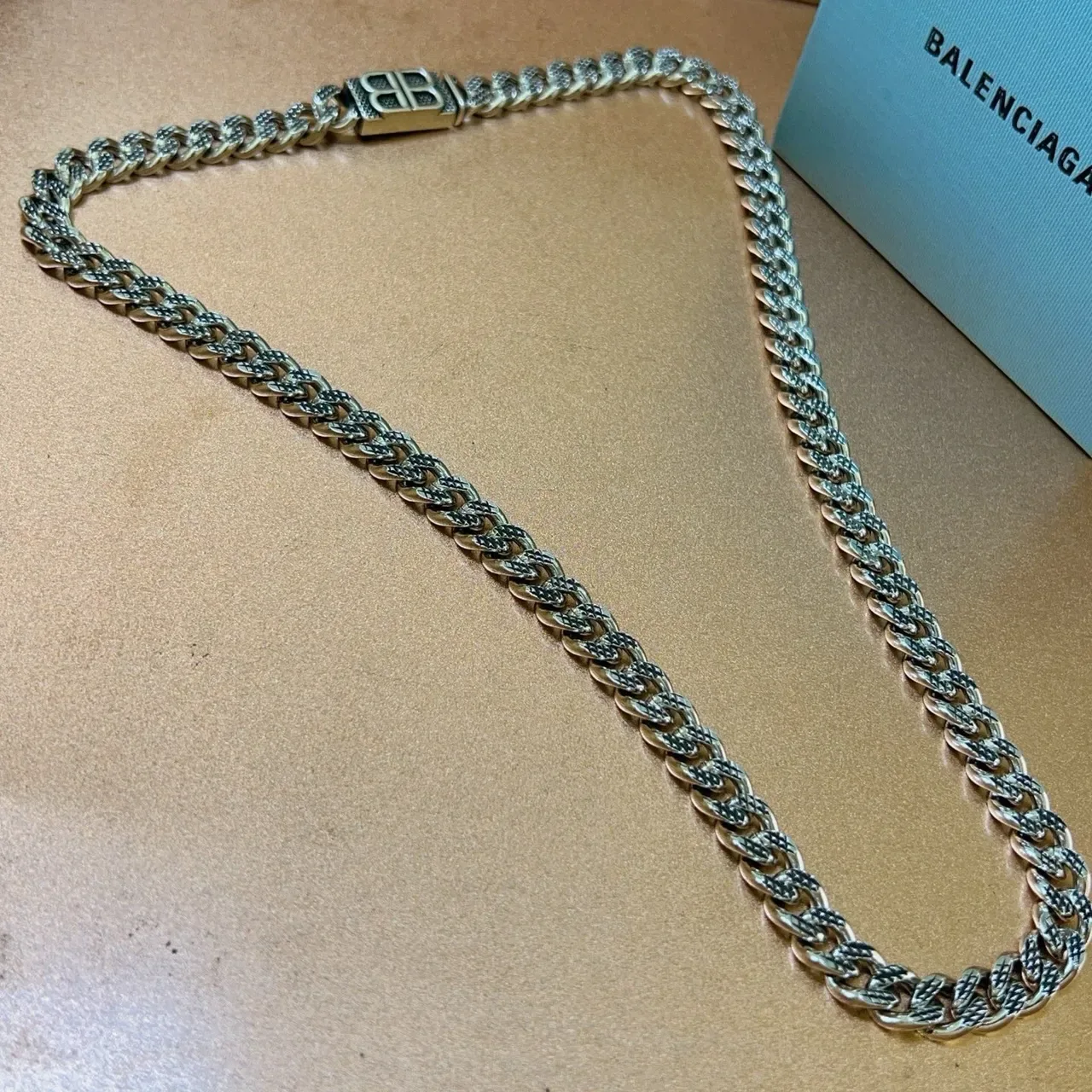 Balenciaga BB Chain Silver-Toned Textured Curb-Link Necklace 3