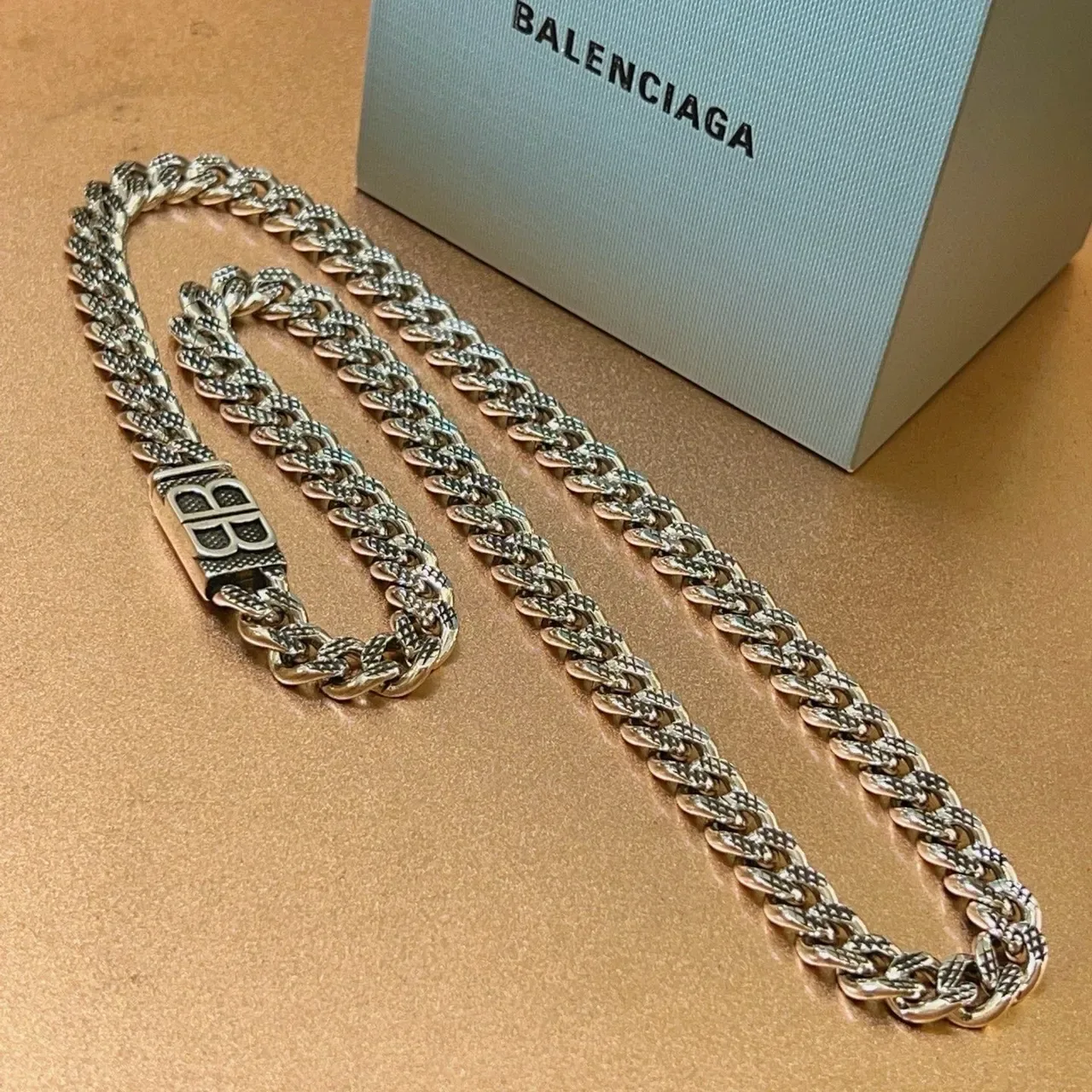 Balenciaga BB Chain Silver-Toned Textured Curb-Link Necklace 4