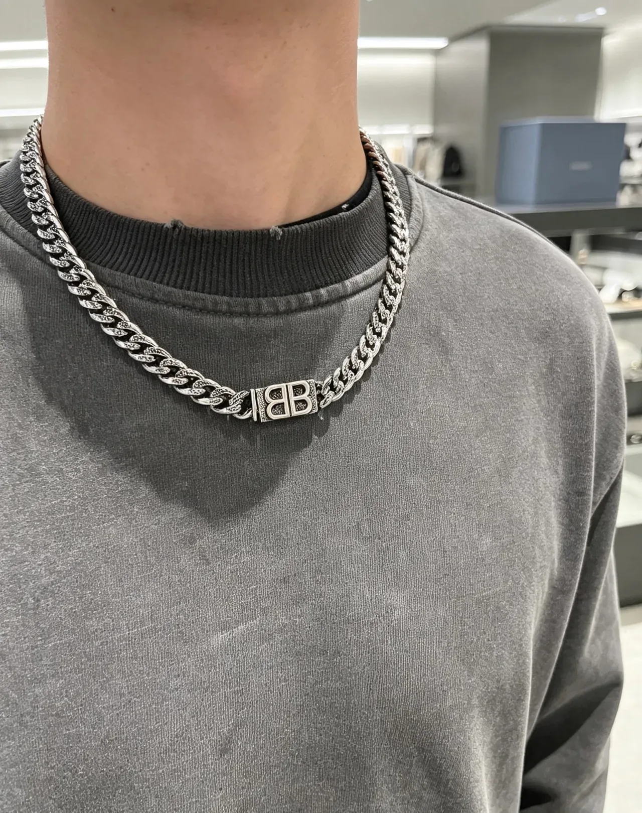 Balenciaga BB Chain Silver-Toned Textured Curb-Link Necklace 5