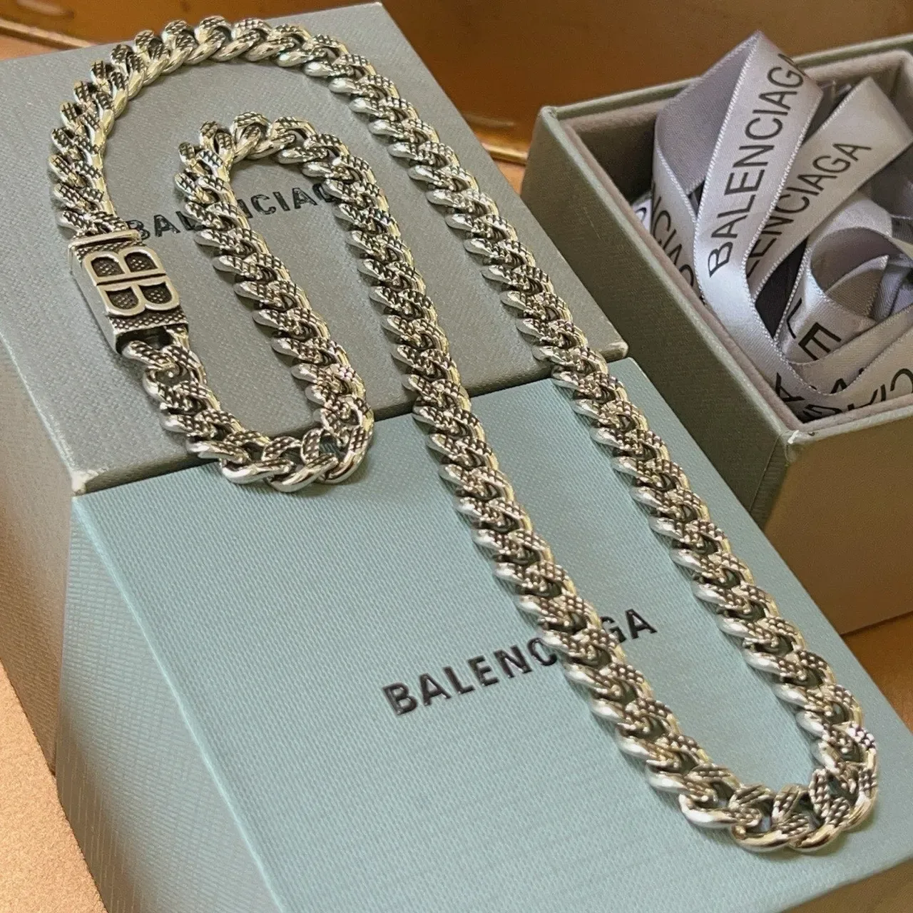 Balenciaga BB Chain Silver-Toned Textured Curb-Link Necklace 6