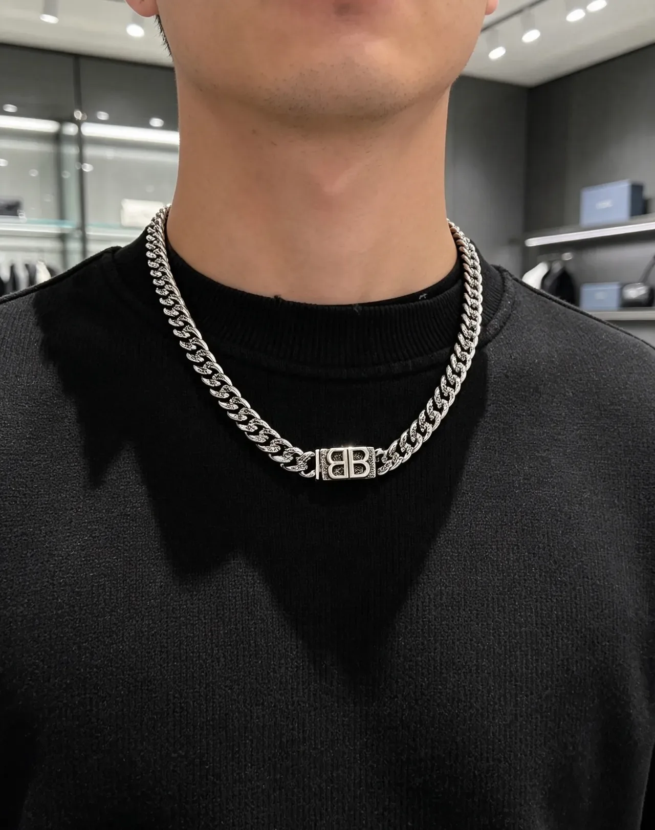 Balenciaga BB Chain Silver-Toned Textured Curb-Link Necklace 7