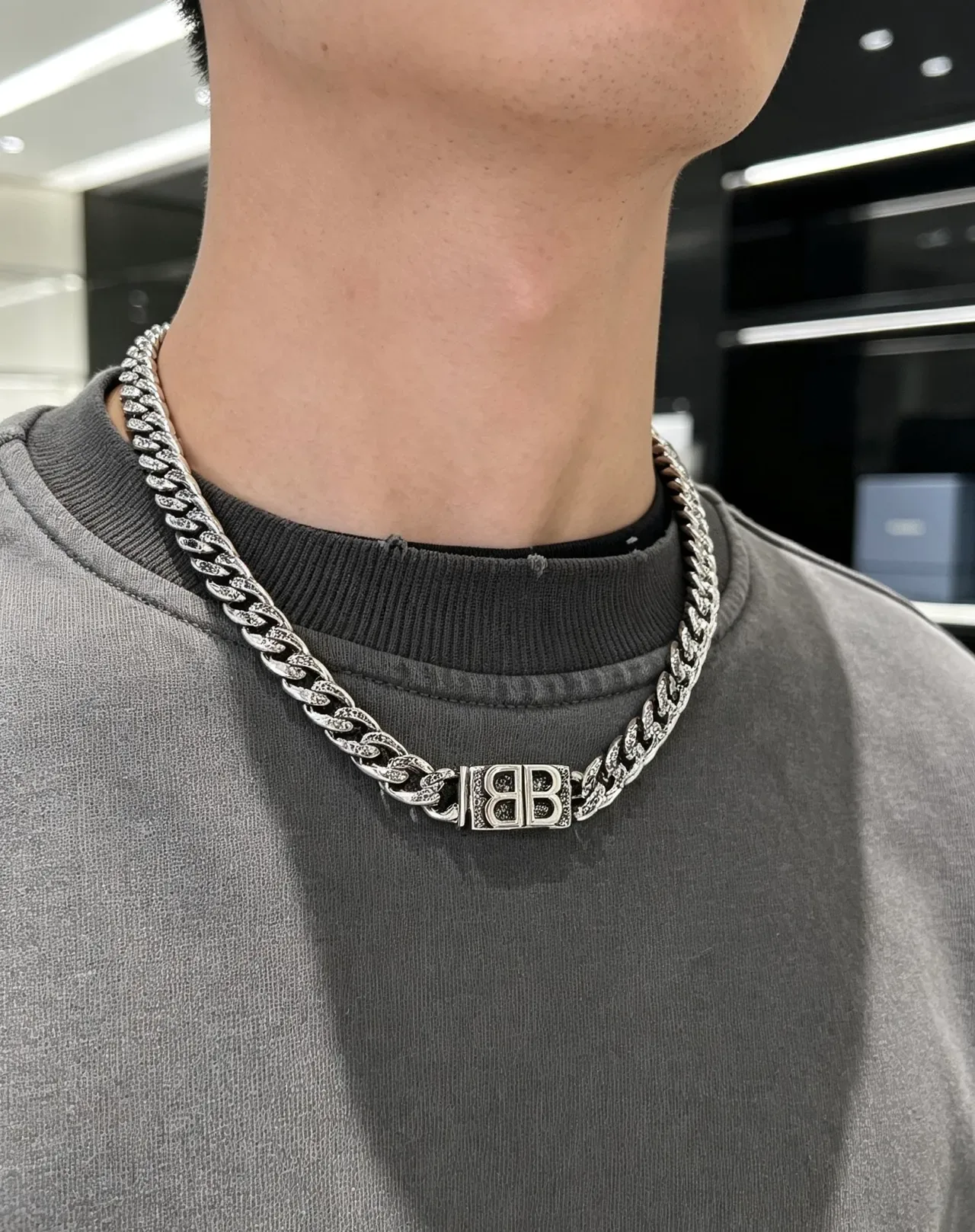 Balenciaga BB Chain Silver-Toned Textured Curb-Link Necklace 9
