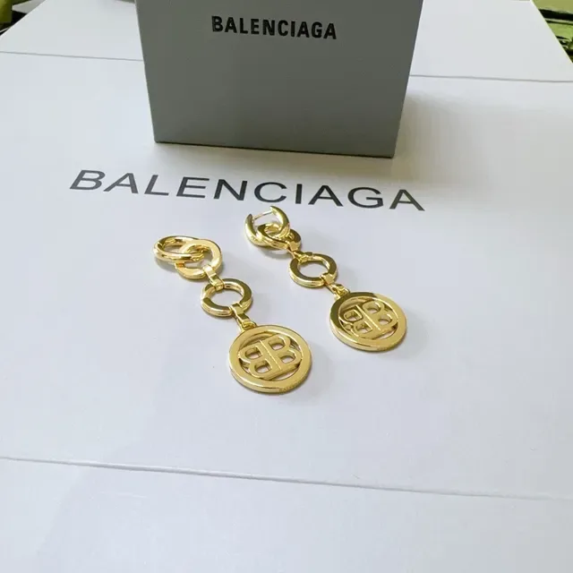 Balenciaga BB Keychain Gold Gray Metal Circular Logo Charm Earrings 6