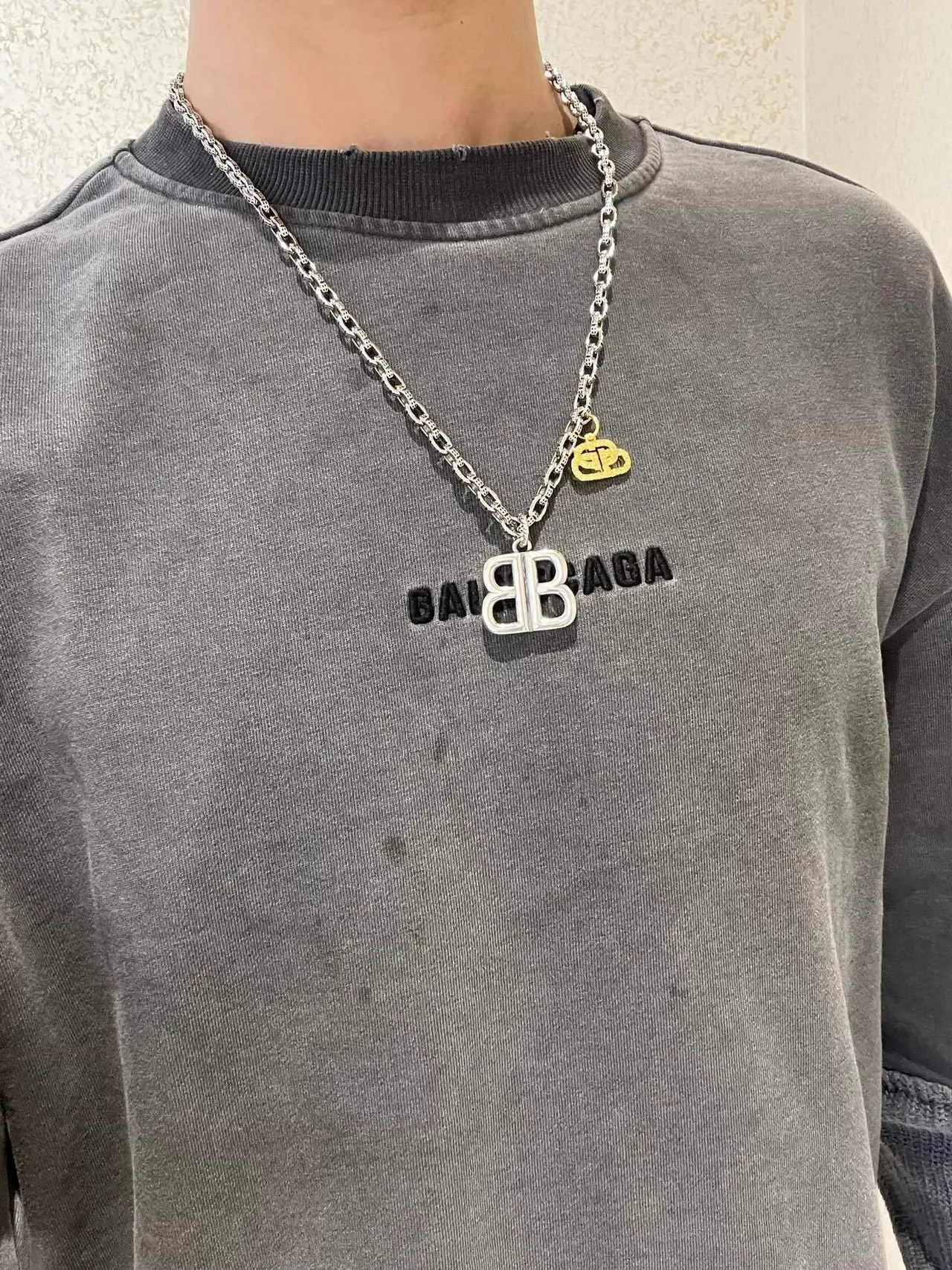 Balenciaga BB Necklace Silver and Gold Double-B Logo Chain Necklace 2