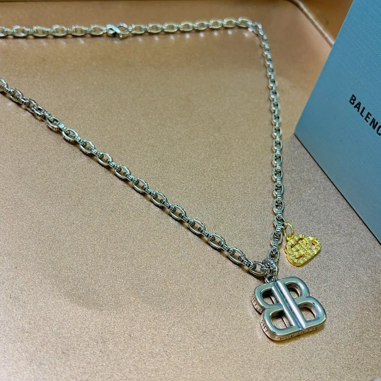 Balenciaga BB Necklace Silver and Gold Double-B Logo Chain Necklace 3
