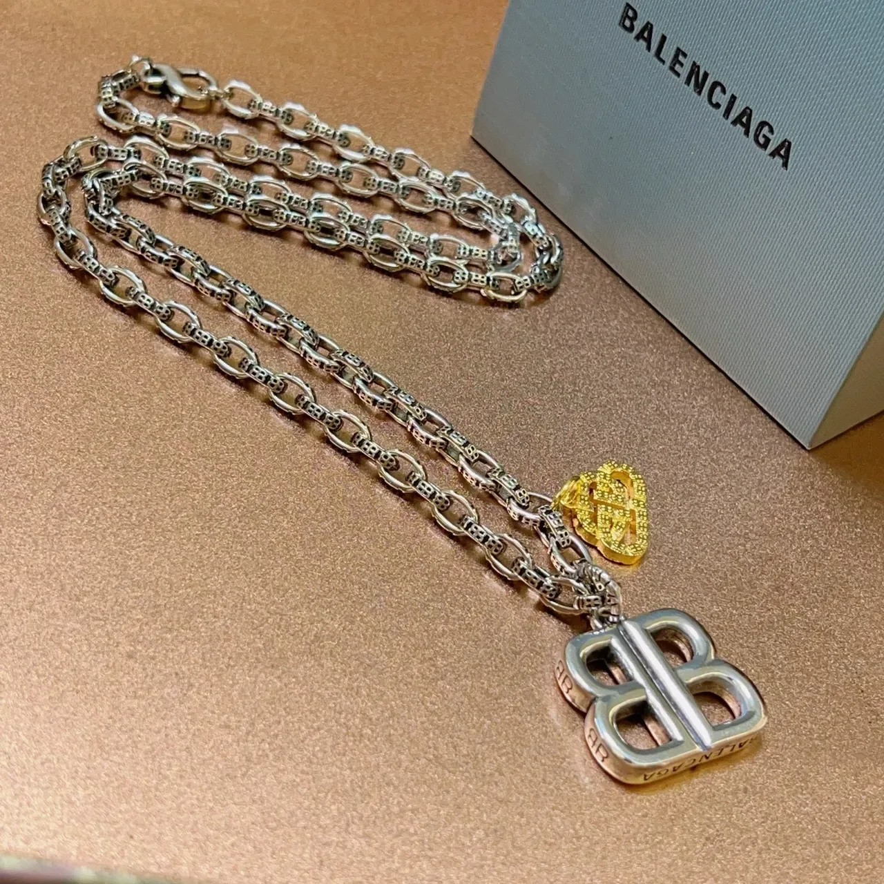 Balenciaga BB Necklace Silver and Gold Double-B Logo Chain Necklace 4