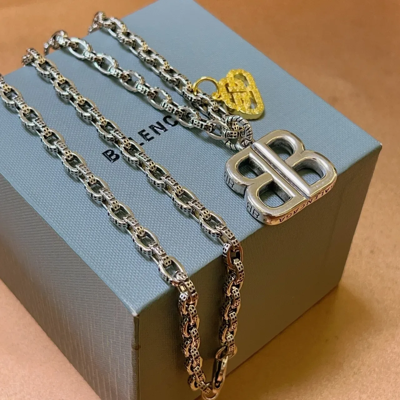 Balenciaga BB Necklace Silver and Gold Double-B Logo Chain Necklace 6