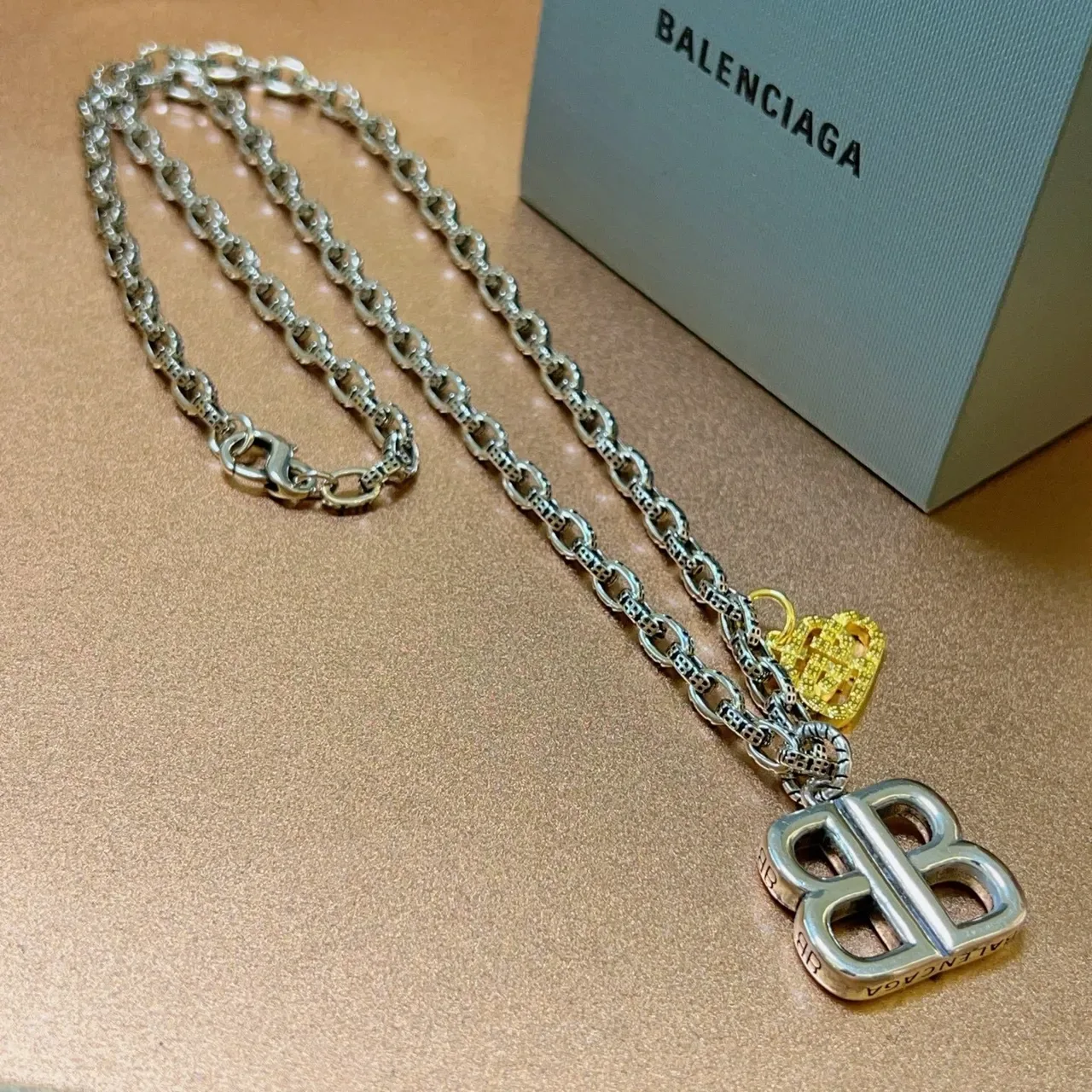Balenciaga BB Necklace Silver and Gold Double-B Logo Chain Necklace 7