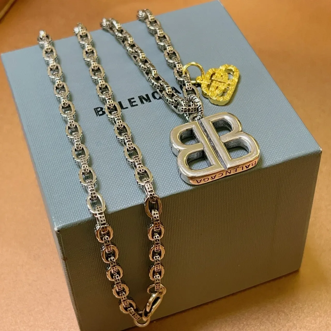 Balenciaga BB Necklace Silver and Gold Double-B Logo Chain Necklace 9