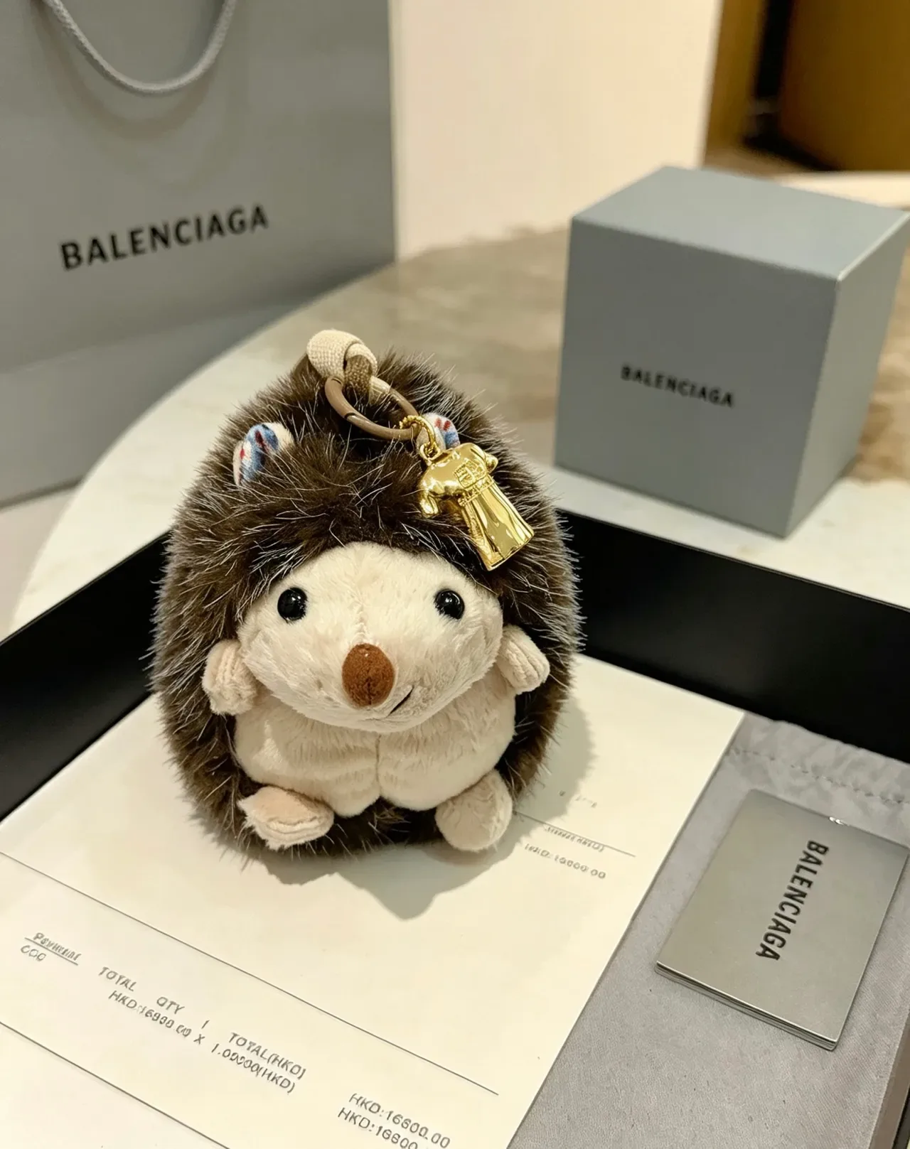 Balenciaga Brown Gold Plush Hedgehog Faux Fur Crossbody Bag 4