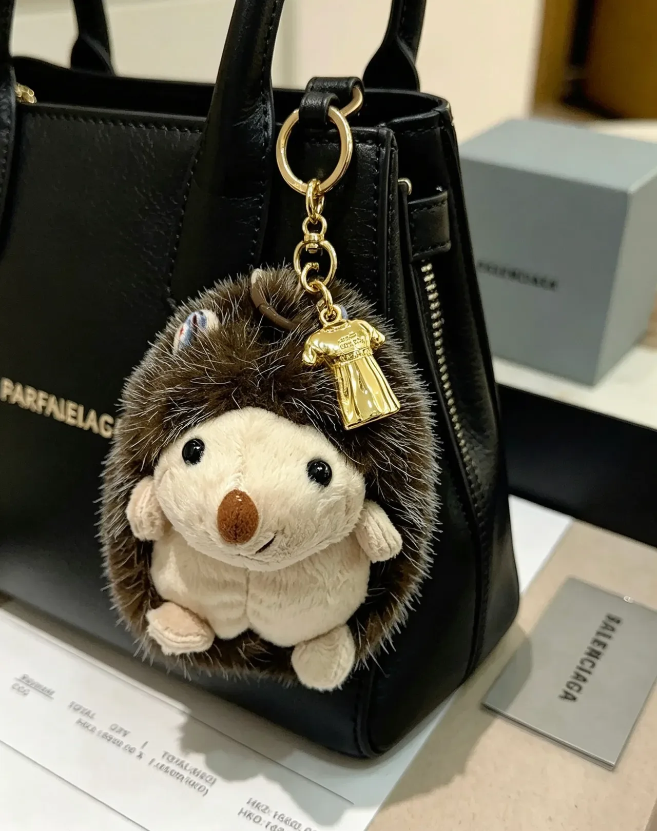 Balenciaga Brown Gold Plush Hedgehog Faux Fur Crossbody Bag 6