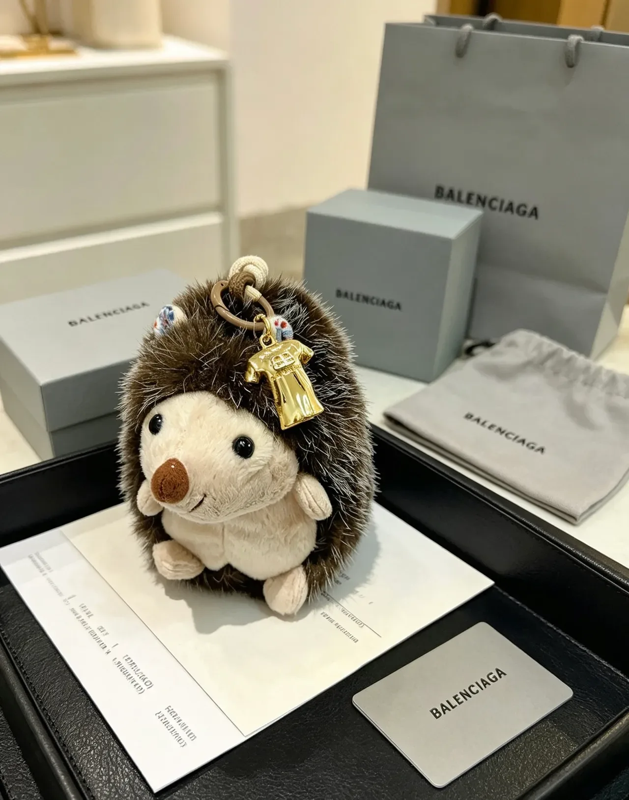 Balenciaga Brown Gold Plush Hedgehog Faux Fur Crossbody Bag 7