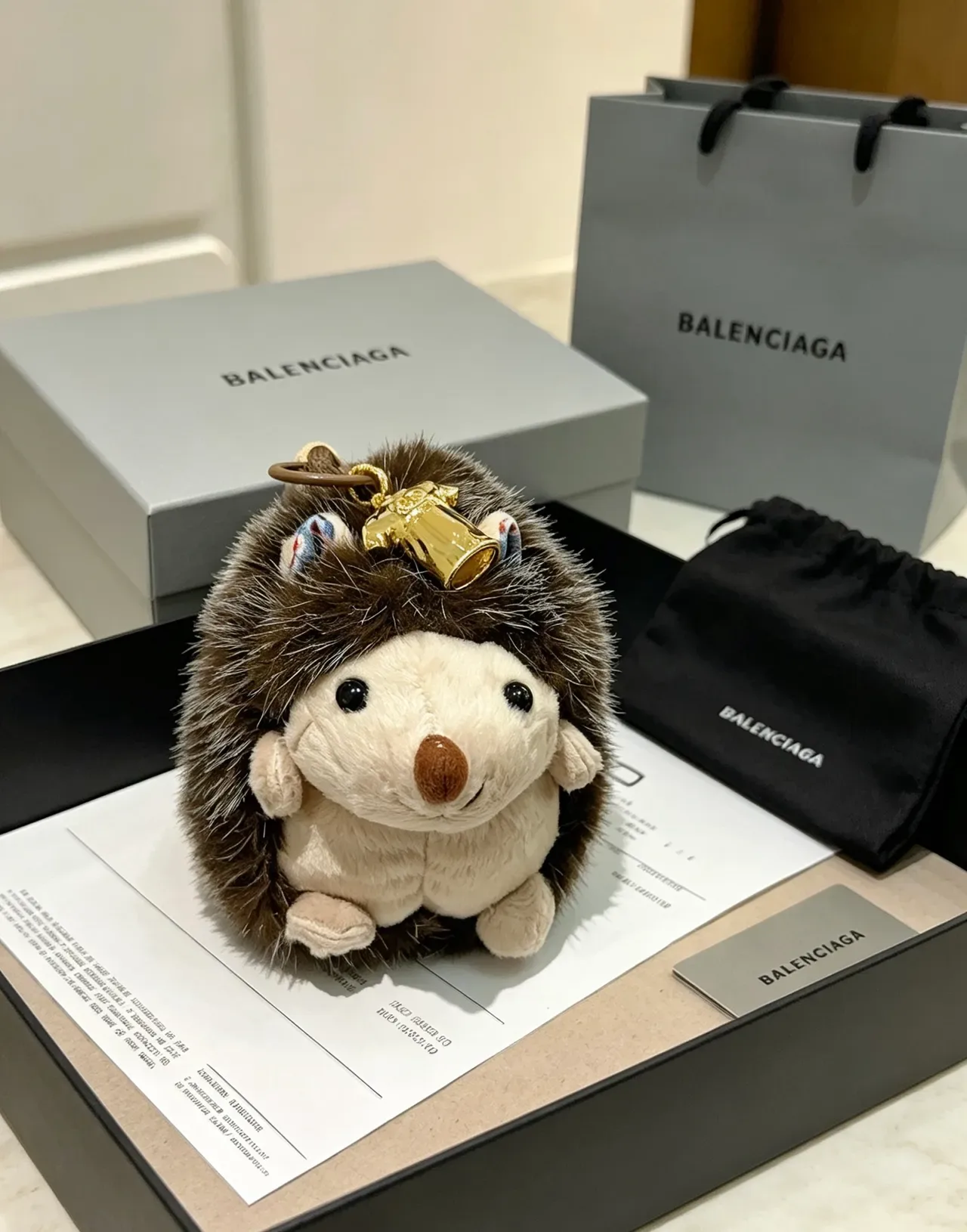 Balenciaga Brown Gold Plush Hedgehog Faux Fur Crossbody Bag 9