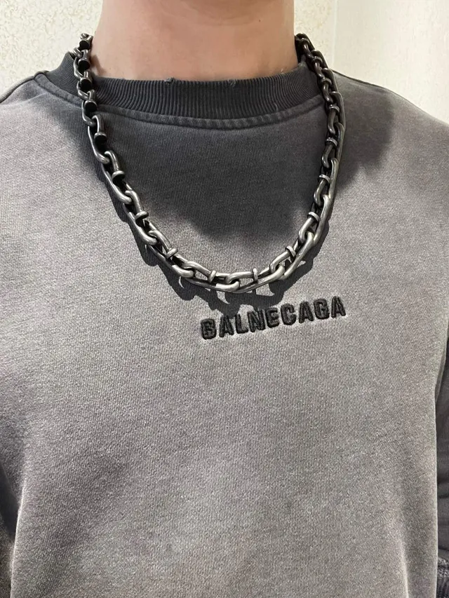 Balenciaga চেইন নেকলেস গানমেটাল ইন্ডাস্ট্রিয়াল লিঙ্ক নেকলেস 8