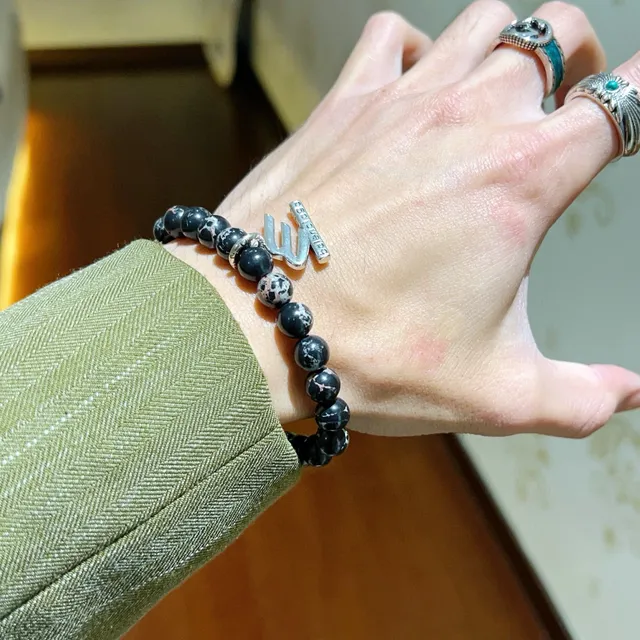 Balenciaga M Bracelet Black Marbled Stone Stretch Bracelet 2