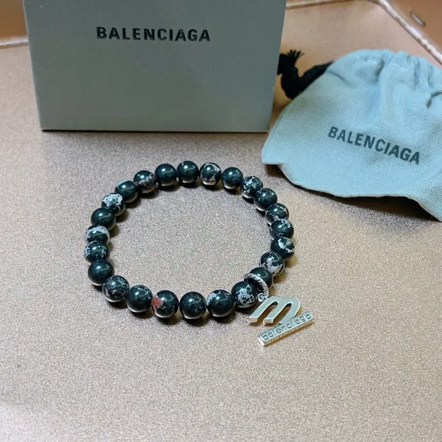 Balenciaga M Bracelet Black Marbled Stone Stretch Bracelet 5