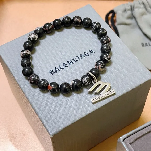 Balenciaga M Bracelet Black Marbled Stone Stretch Bracelet 6