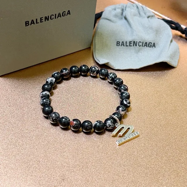 Balenciaga M Bracelet Black Marbled Stone Stretch Bracelet 7